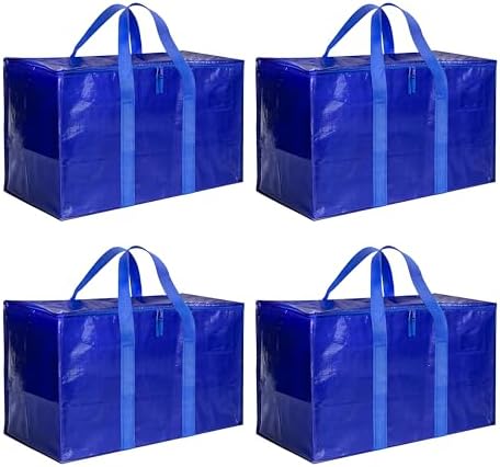Simple Deluxe 4 Pack Moving Bags, Heavy Duty Storage Totes with Lids, Sturdy Handles& Zipper, Moving Boxes Alternative, Extra Large, for Clothes Packing, Moving Supplies, Blue by SimpleDeluxe
