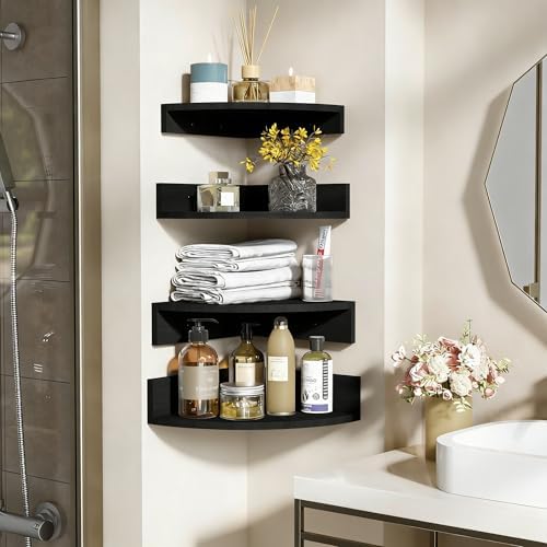 Alsonerbay Wood Corner Floating Shelves Wall Mount 4-Pack, Black - Image 2