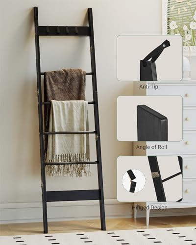 Hzuaneri Blanket Ladder Decorative Quilt Rack with 4 Removable Hooks - Image 5