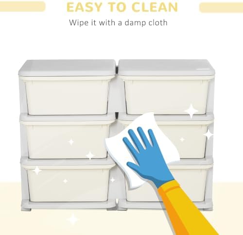 Qaba 6 Drawers Kids Storage Unit 3 Tier Toy Organizers Cream White - Image 6