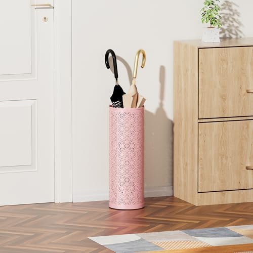 Metal Round Umbrella Stand,Free Standing Umbrella Holder Bin, Canes Walking Sticks Holder for Entryway, Home, Office,Pink - Image 2
