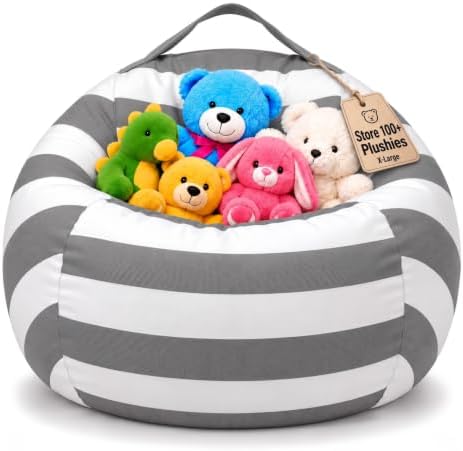 Amzlink® Stuffed Animal Storage Bean Bag Chair Cover for Kids - Stuffable Zipper Beanbag for Organizing Children Plush Toys, Heavy Duty Cotton Canvas, Ideal for Bedroom Classroom(X-Large for Kids) by Unknown