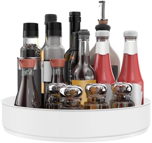 VAEHOLD Lazy Susan Turntable Spice Rack Organizer for Kitchen Cabinet, Storage Tray for Fruit, Snacks, Salad - Organizer for Cupboard, Pantry, Bathroom, Table, Cosmetic (White, 9 4/5'') by VAEHOLD