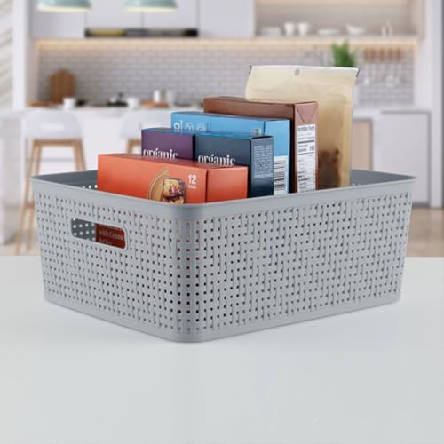 Sterilite Short Basket, Woven Plastic Storage Organizer Bin, Cement, 6-Pack - Image 5
