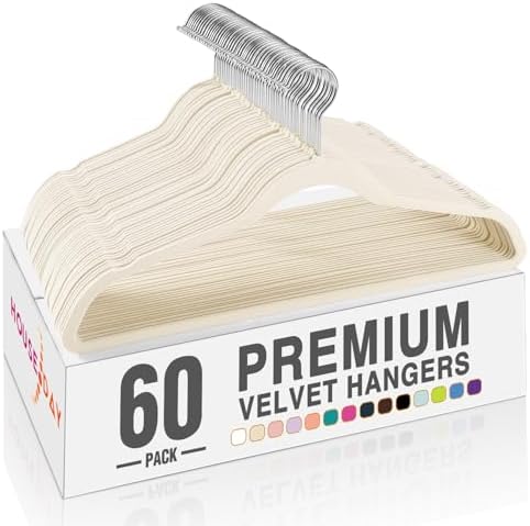 HOUSE DAY Ivory Velvet Hangers 60 Pack, Premium Non Slip Clothes Hanger by HOUSEDAY