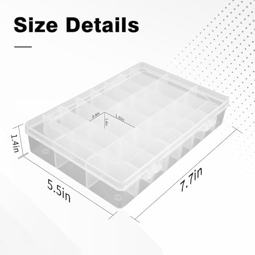 OALCQ 24 Grids Plastic Organizer Box With Dividers Clear Craft Storage Bead Organizer Box Earring Travel Pill Jewelry Organizers Storage Boxes Screw Seed Small Parts Hair Tie - Image 3