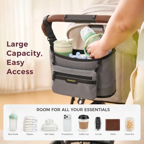 Momcozy Universal Stroller Organizer, Slim Stroller Caddy with 2 Insulated Cup Holders, Non-Slip Silicone Straps, Detachable Mini Pouch, Dense-Weave Parent Console for UPPAbaby, Doona, Graco & More - Image 2