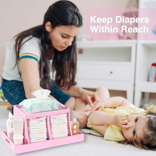 Three colors Diaper Organizer, Wooden Diaper Caddy Organizer, Changing Table Organizer, Diaper Storage Organizer, Nursery Baby Organization Pink - Image 3