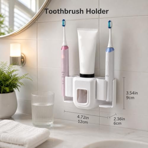 No Drill Wall Mount Electric Toothbrush Holder with Toothpaste Dispenser - Image 2