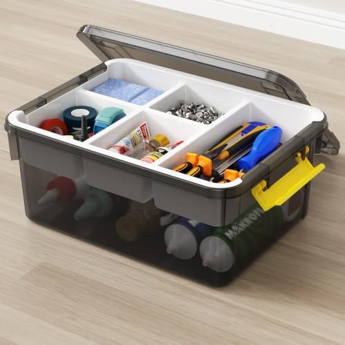 20Qt Stackable Storage Bins with Lids Trays Craft Box Organizers, 1Pack,GY by HOMETUK
