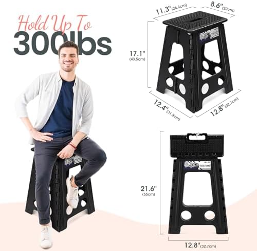 Delxo 17.5 Inch Folding Step Stool,Foldable Step Stool for Adults Black Dot - Image 3