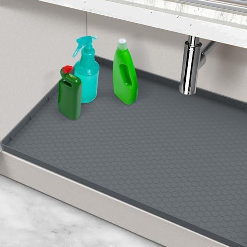 Waterproof Under Sink Mat, 28" x 19" Silicone Under Sink Mats for Kitchen, Under Kitchen Sink Mats and Protector Mat, Sink Cabinet Protector Mats for Bathroom, Gray by MECHEER