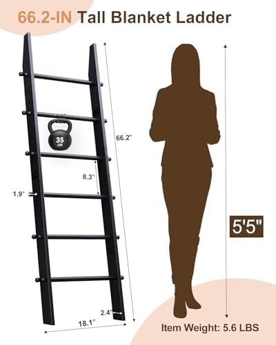 TEAKMAMA 6-Tier 5.4ft Blanket Ladder with Hanging Knobs Black - Image 3