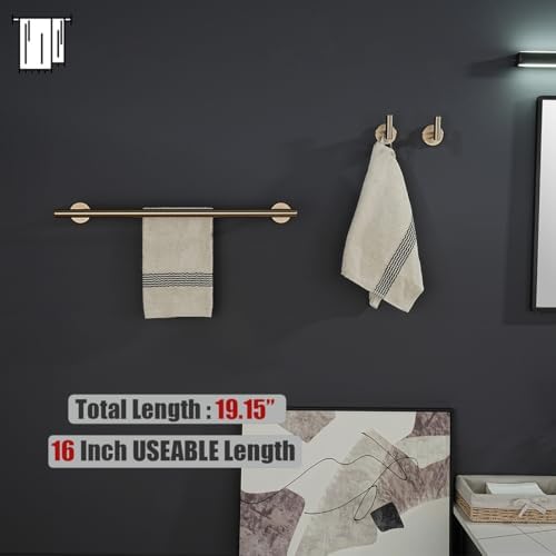 JQK Double Towel Bar Champagne Bronze, 19 Inch 304 Stainless Steel Thicken 0.8mm Towel Rack Bathroom, Towel Holder Wall Mount, Useable Length 16 Inch, TB100L16-CB - Image 3