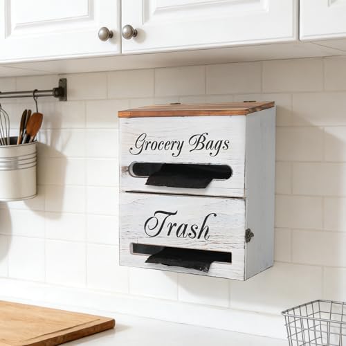 2 in 1 Trash Bag Dispenser, Double Wall Mounted,Wood Trash Bag Holder, used in kitchen, garage, laundry room, can store Environmentally friendly food bags (Vintage/Large(10inch*5.5inch*12.2inch）) - Image 6