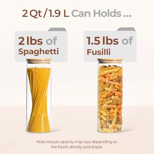 ComSaf Pasta Containers Storage 2 Qt, Spaghetti Container, 3 Pack Glass Jar - Image 3