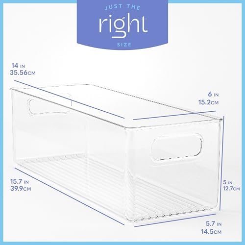 Plastic Food Storage 2 Pack Clear Container Bin with Handles for Organizing Kitchen, Pantry, Fridge, Freezer, Pantry, Bathroom. 14"x6"5" - Image 3