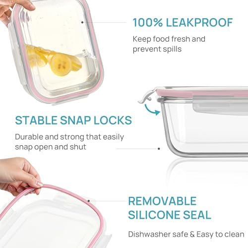 Vtopmart 2Pack 2260ml/76.4oz Extra Large Glass Storage Containers, Pink - Image 6