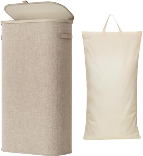 Lifewit Slim Laundry Basket with Lid and Removable Bag, 75L, Beige by Lifewit
