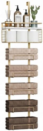 Aetyord Towel Racks for Bathroom Over The Door Towel Racks Towel Storage Organizer with Metal Shelf Basket for Bathroom Rv Camper (7-Tier Gold) by Aetyord