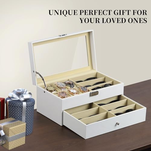 AUTOARK Leather 6 Watch Box & 9 Eyeglasses Storage Case,White,AW-131 - Image 7