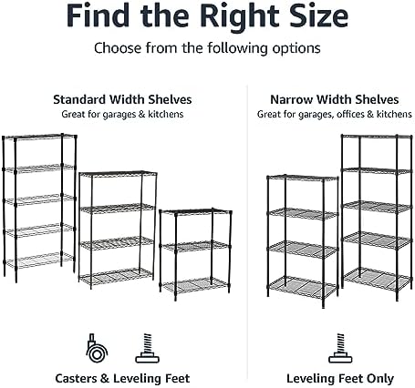 Amazon Basics 4-Shelf Heavy Duty Garage Shelving Storage Unit on 3" Wheel Casters, Adjustable Metal Wire Rack with Leveling Feet, 36" x 14" x 57.75", Black - Image 4