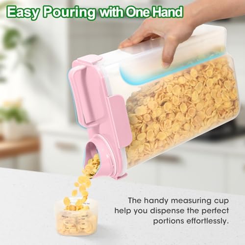 TBMax Airtight Rice Container 10 Lbs, Cereal Dispenser, Pet Cat Dog Food Storage Container, Plastic Kitchen Pantry Food Storage Holder with Cup -Pink - Image 2