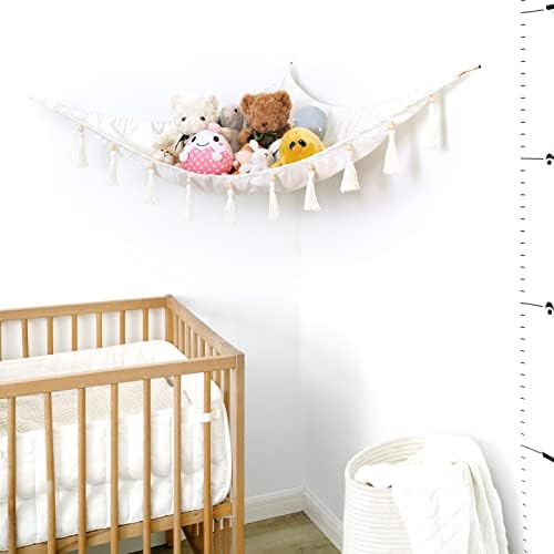 Mkono Stuffed Animal Hammock Corner Hanging Toy Organizer Storage with Tassels Plush Toys Net Holder Nursery Wall Bedroom Play Room Kid Room Decor - Image 3