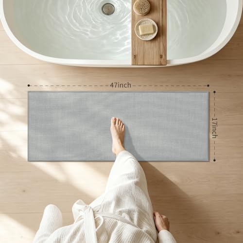 chakme Bathroom Rugs Mat 47x17, Ultra Thin Non Slip Bath Mat Runner Quick Dry Absorbent Bath Mat for Bathroom Floor, (Light Grey, 47"x17") - Image 2