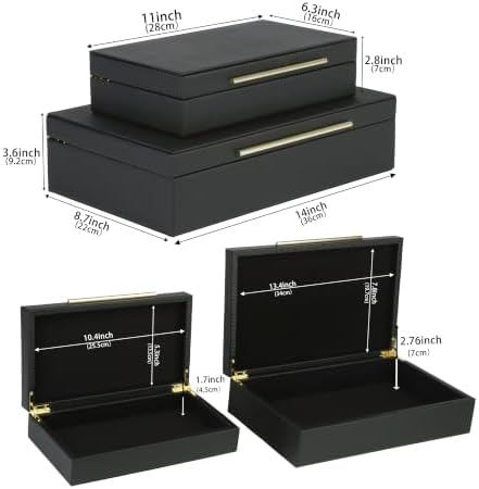 Black Decorative Storage Boxes with Lids, Faux Leather Keepsake - Image 3