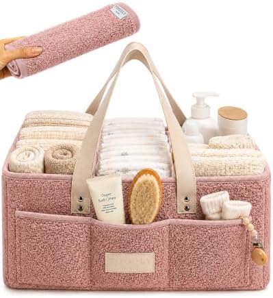 Baby Diaper Caddy Organizer with Waterproof Changing Pad, Pink by Toodly