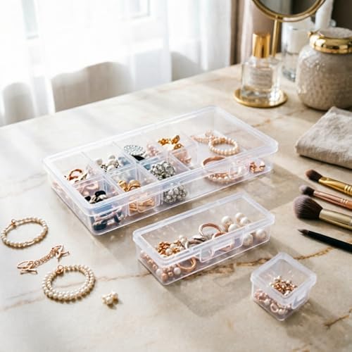 112 Pieces Mixed Sizes Rectangular Empty Mini Clear Plastic Organizer Box - Image 4