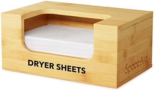 SpaceAid Dryer Sheet Holder with Opening and Labels, Laundry Softener Dryer Sheets Dispenser for Home Laundry Room Farmhouse Decor, Organization and Storage, Bamboo Box Container Organizer by SpaceAid