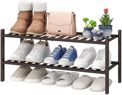 viewcare 2-Tier Shoe Rack for Entryway, Bamboo Shoe Rack for Closet, Free Standing Shoe Racks for Indoor Outdoor, Stackable Shoe Shelf Storage Organizer for Hallway Closet by VIEWCARE