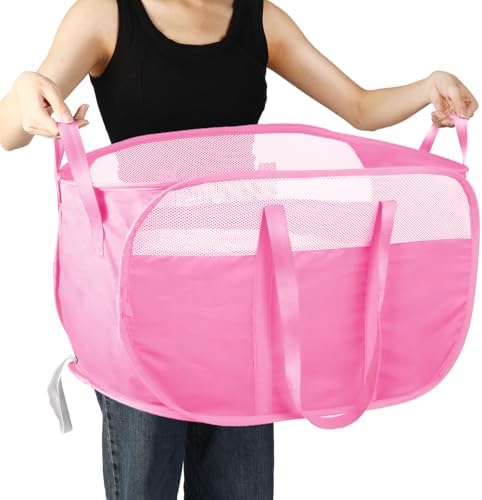 Collapsible Laundry Baskets, Tear Proof Pop Up Laundry Hamper with Dual Handles, Durable Foldable Laundry Basket, Easy to Carry Laundry Hamper for Home, Laundry Room, Bedroom, Dorm, Travel Pink by BATTOO