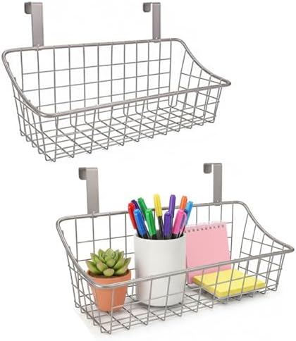 LeleCAT Basket with hook Grid Storage Basket,Hang it behind a door or on a railing,Over the Cabinet Door,Champagne Gray,2 Pack by HomeSpaceStorageBasket
