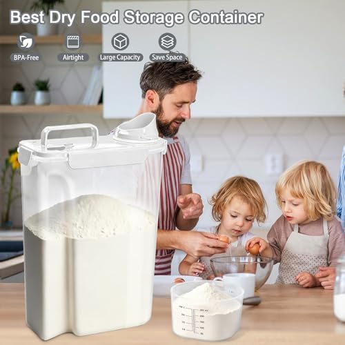 Komzon Rice Storage Containers, Airtight Cereal Containers Storage, with Pouring Spout Portable Handle for Flour, Pasta, Grain and Baking, Pet Dog Cat Bird Food Container 20lb White - Image 5