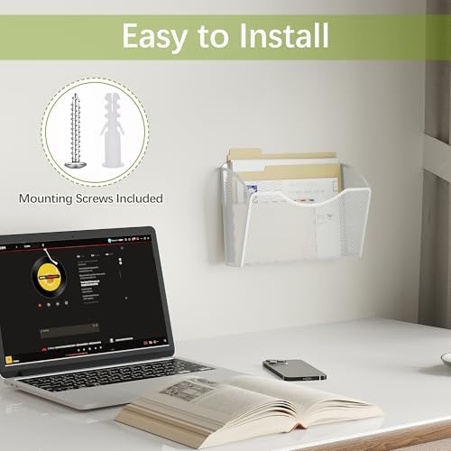 EasyPAG Wall File Organizer, Metal Mesh Hanging File Folder Holder for Letter/A4 Size Folders, Vertical Wall Mount Mail Sorter for Office Paperwork, Classroom, White - Image 5