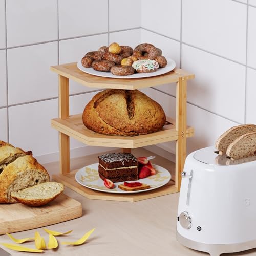 VERTORGAN 2 Tier Bamboo Plate Organizer,Corner Shelf for Kitchen - Image 4