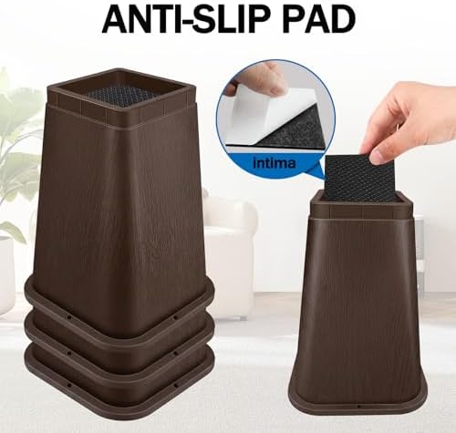 ANNKUT 8 Inch Heavy Duty Bed Risers, Furniture Risers for Desk, Chair, Table or Sofa, Couch Lift Risers, Supports up to 2200 lbs per Leg(9 Pack Brown) - Image 5