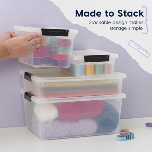 IRIS USA Storage Bins with Lids |Made in USA| 4 Qt - (6-Pack) - Clear/Black - Image 3