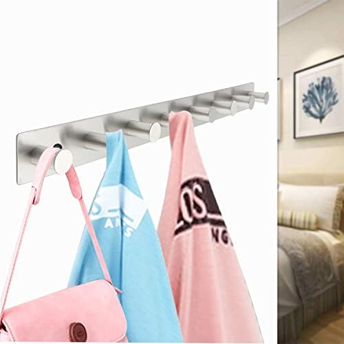 Coat Rack Wall Mounted, White Coat Hooks Screw in, Stainless Steel Door Hooks for Hanging Hat Towels Clothes, Hook Rail with 8 Round Hangers (Silver, 8 Hooks) - Image 3