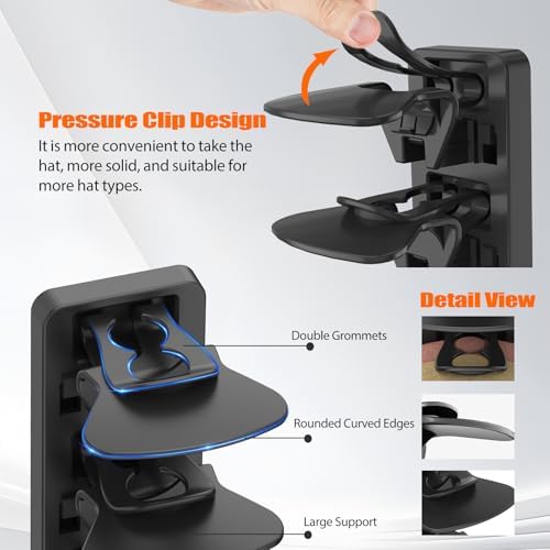 Hat Organizer for Baseball Caps 1 Pack, Adhesive Hat Rack for Wall Hold Up to 20 hats (Black-1 Pack) - Image 2