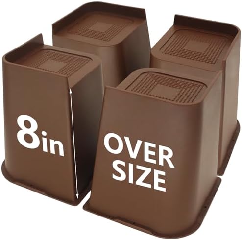 Bed Risers 8 inch Heavy Duty Dark Brown, 4 Pack Furniture Risers by HANIHUA