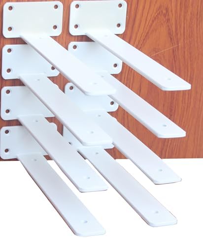 8 Pack - 12 inch White Hidden L Shelf Bracket (1/5 Inch Thicked) Iron Floating Shelf Brackets Rustic Industrial Metal Brackets for Shelf Support by MHMYDZ