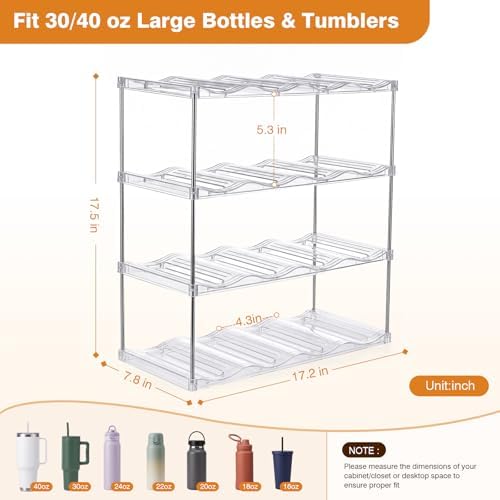 Large Compartment Water Bottle Organizer, Stackable Water Bottle Holder for Stanley 40 oz Tumbler, Clear Tumbler Organizer for Cabinet, Kitchen Pantry or Countertop, 3 Pack (4 Pack) - Image 2