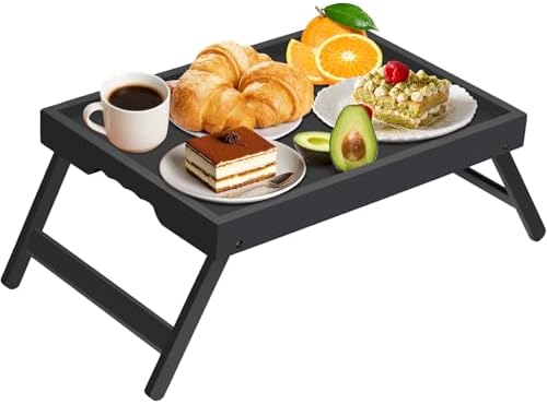 Artmeer FSC 100% Bamboo Bed Tray with Folding Legs, X-Large, Black by Artmeer