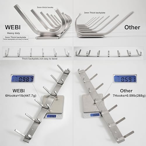 WEBI Sturdy Stainless Steel 304 Hook Rail Coat Rack with 3 Hooks, Great Home Storage & Organization for Bedroom, Bathroom, Foyer, Hallway, Brushed Finish - Image 6