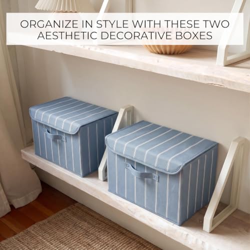Decorative Linen Storage Boxes with Lids - Spacious Set of 2 Organizer Bins - Image 3