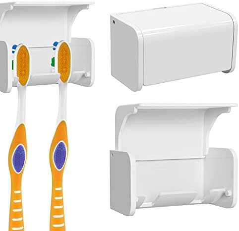 2 Pcs Toothbrush Holder Wall Mounted with Cover for Bathroom, 2 Slots Toothbrush Storage Organizer for Shower, Self Adhesive Toothbrush Hanger Rack for Dorm, Cabinet by LUEXBOX